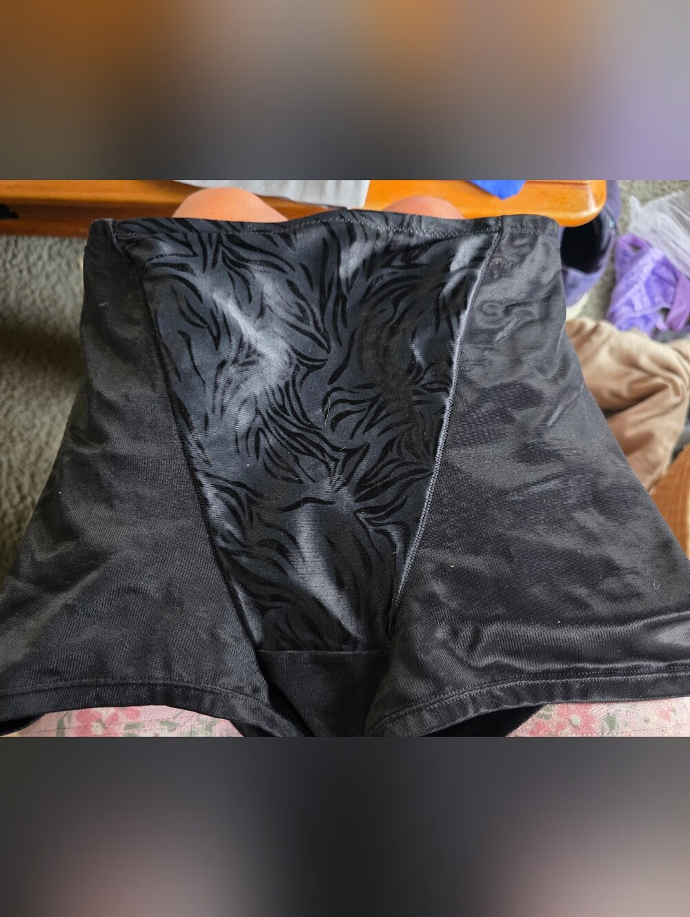 Flexees Black High-Waist Shaping Shorts with Subtle Animal Texture